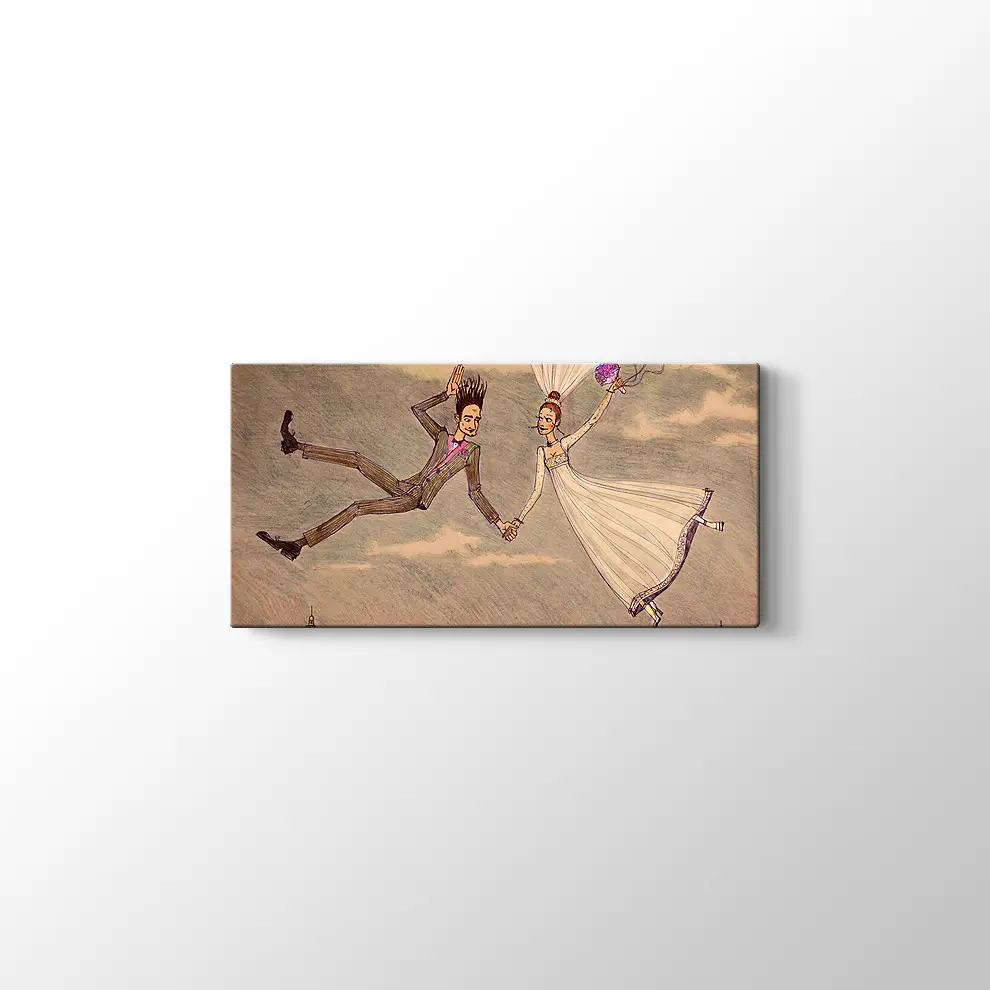 Dekoratif Bulutların Üzerindeki Çift Kanvas Tablo