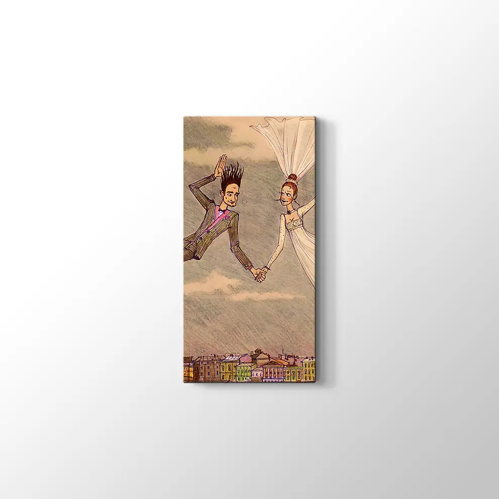 Dekoratif Bulutların Üzerindeki Çift Kanvas Tablo