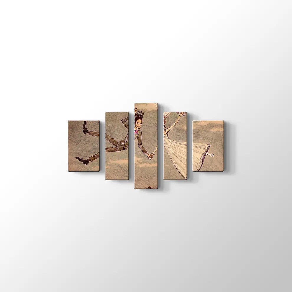 Dekoratif Bulutların Üzerindeki Çift Kanvas Tablo