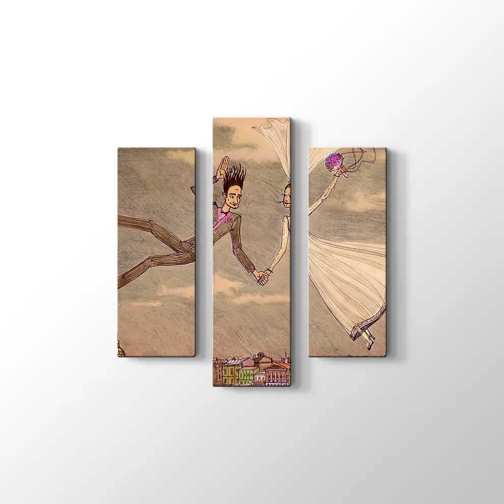 Dekoratif Bulutların Üzerindeki Çift Kanvas Tablo