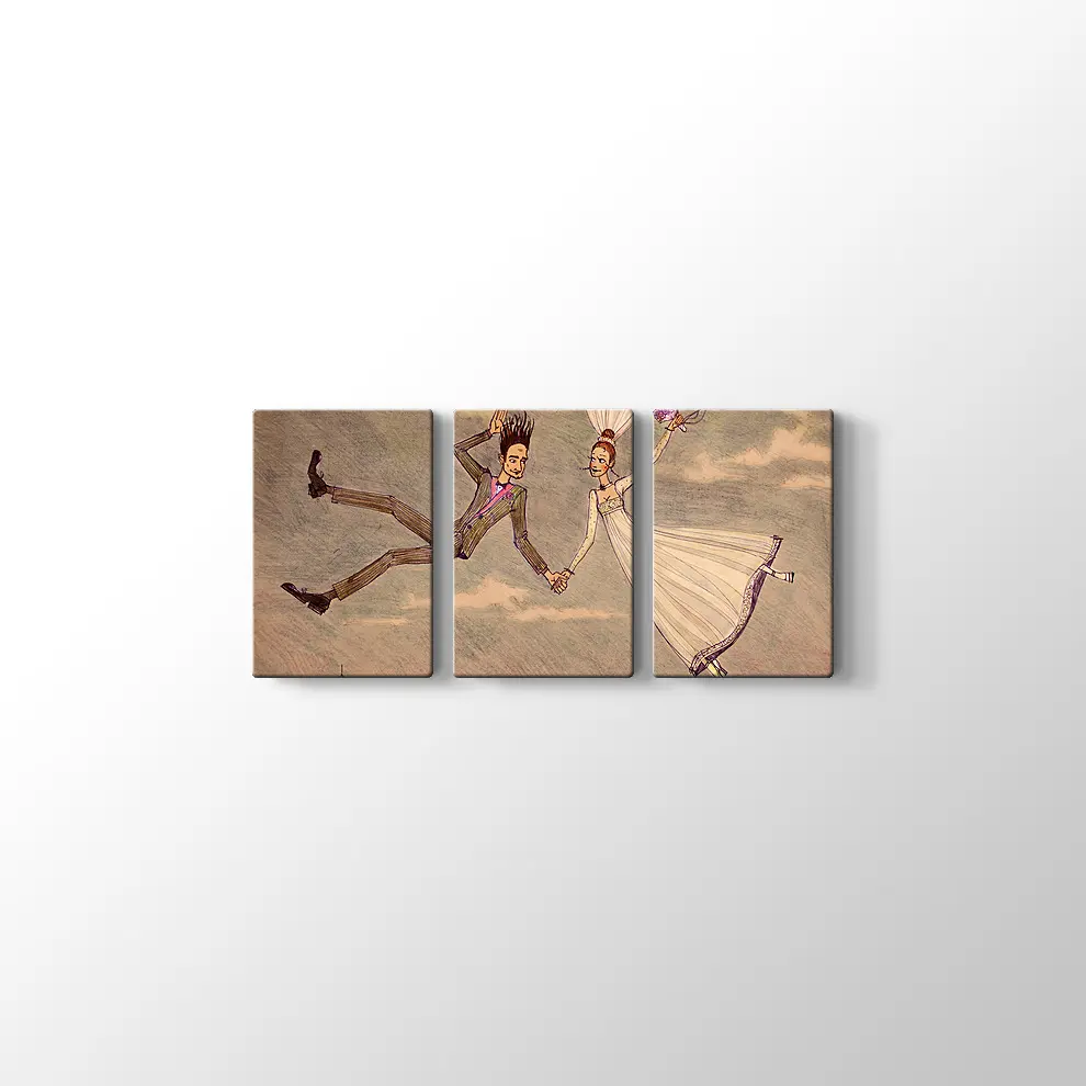 Dekoratif Bulutların Üzerindeki Çift Kanvas Tablo