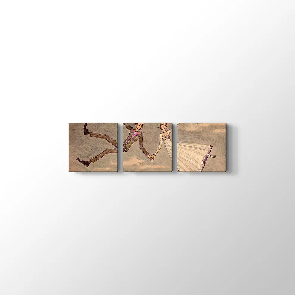 Dekoratif Bulutların Üzerindeki Çift Kanvas Tablo