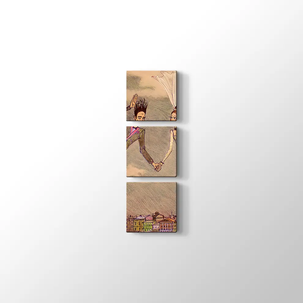 Dekoratif Bulutların Üzerindeki Çift Kanvas Tablo