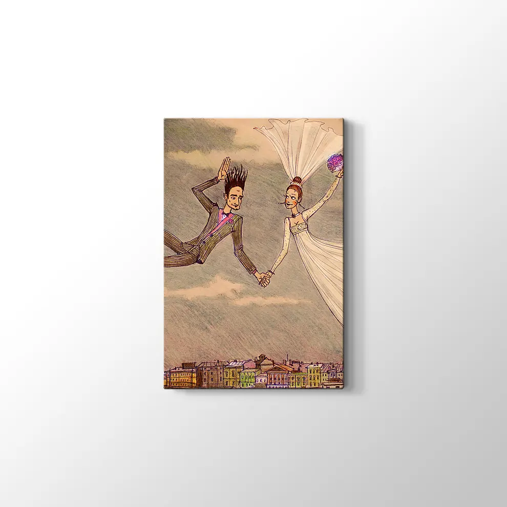 Dekoratif Bulutların Üzerindeki Çift Kanvas Tablo