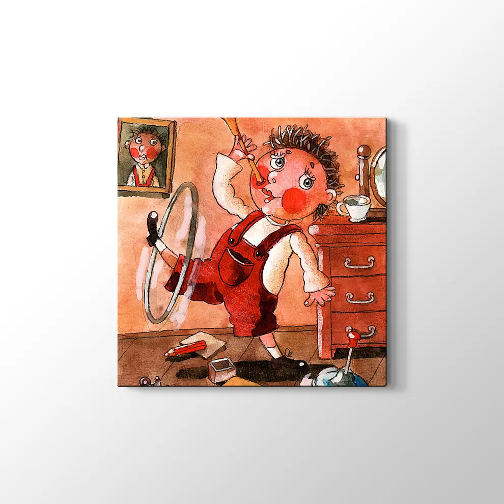 Dekoratif Oyun Oynayan Bebek Kanvas Tablo