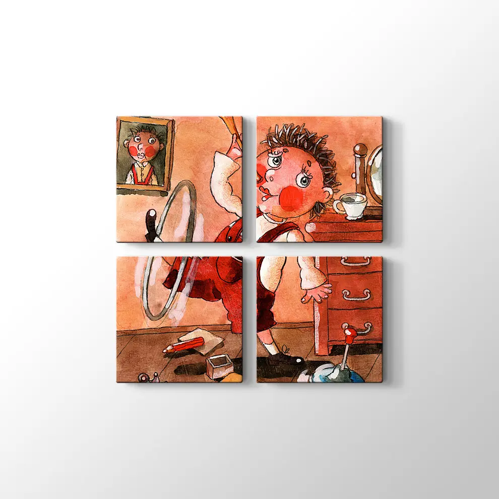 Dekoratif Oyun Oynayan Bebek Kanvas Tablo