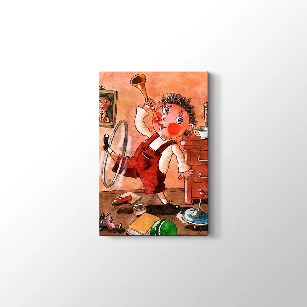 Dekoratif Oyun Oynayan Bebek Kanvas Tablo