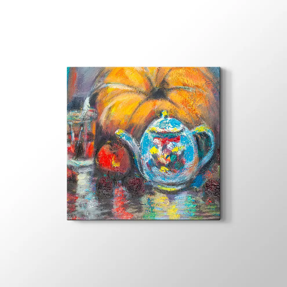 Dekoratif Çaydanlık ve Meyveler Kanvas Tablo