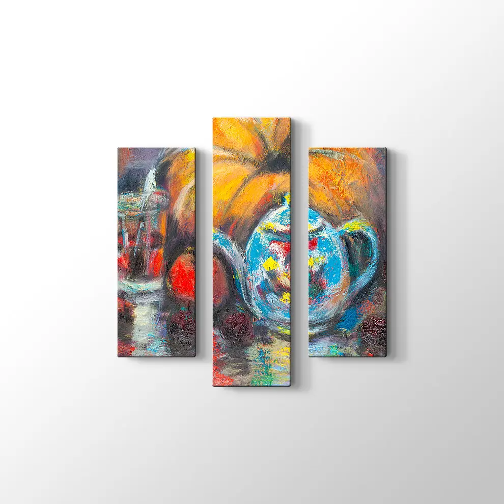 Dekoratif Çaydanlık ve Meyveler Kanvas Tablo