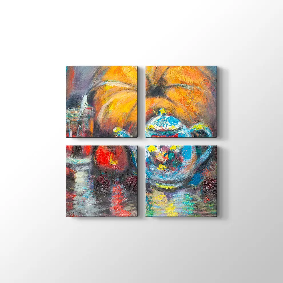 Dekoratif Çaydanlık ve Meyveler Kanvas Tablo