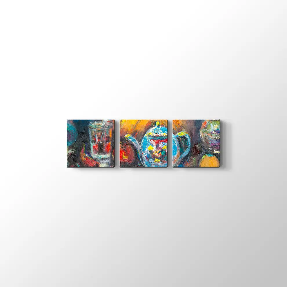 Dekoratif Çaydanlık ve Meyveler Kanvas Tablo