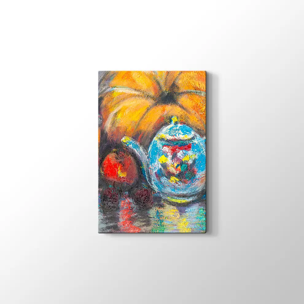 Dekoratif Çaydanlık ve Meyveler Kanvas Tablo