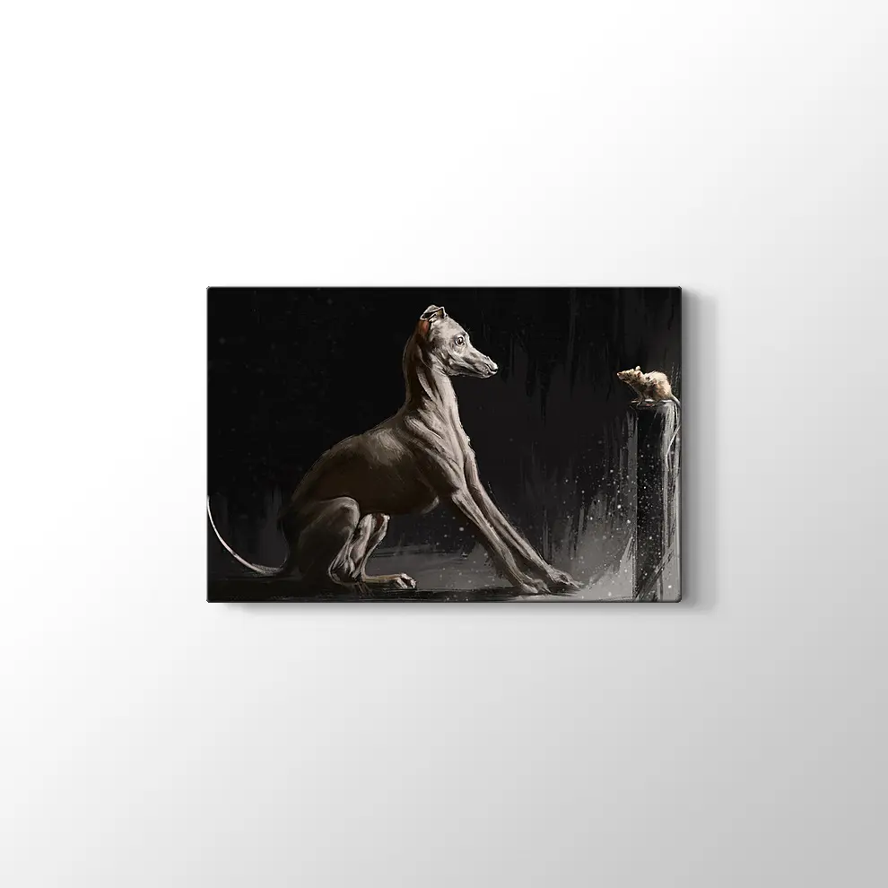 Dijital Fare Portreli İtalyan Tazısı Kanvas Tablo