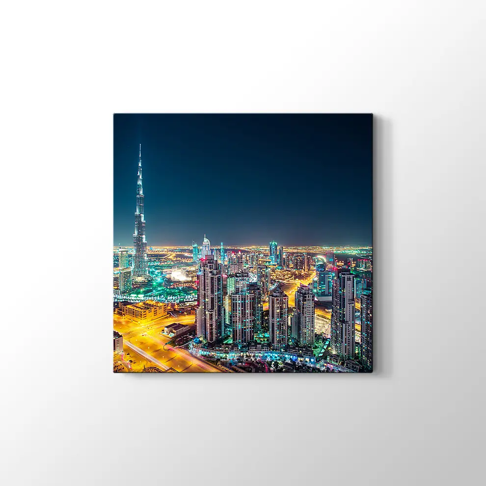Dubai Fantastik Gece Silueti Kanvas Tablo