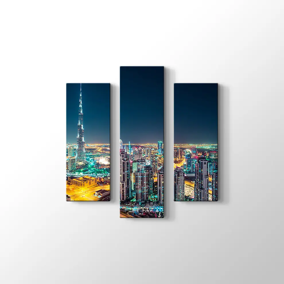 Dubai Fantastik Gece Silueti Kanvas Tablo