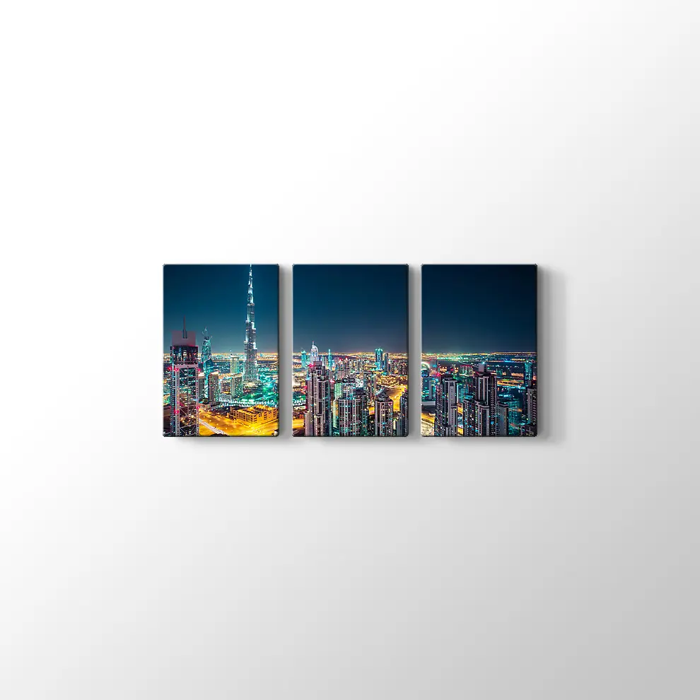 Dubai Fantastik Gece Silueti Kanvas Tablo