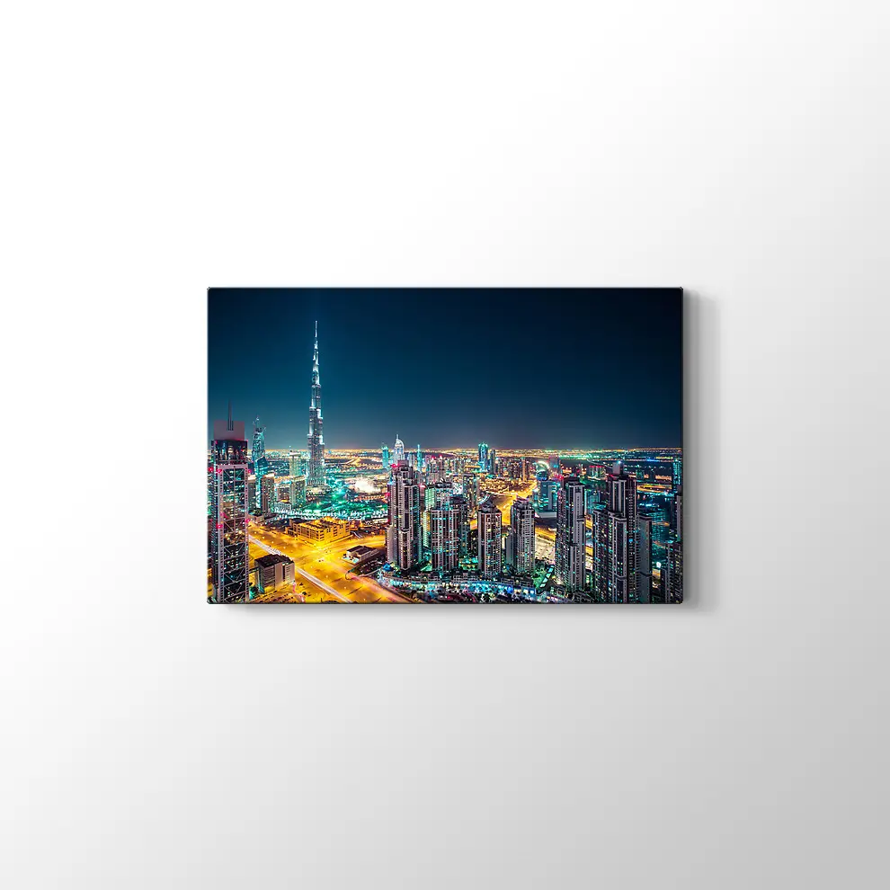 Dubai Fantastik Gece Silueti Kanvas Tablo