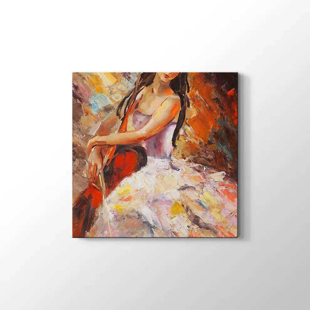 Dekoratif Çello Çalan Kadın Kanvas Tablo