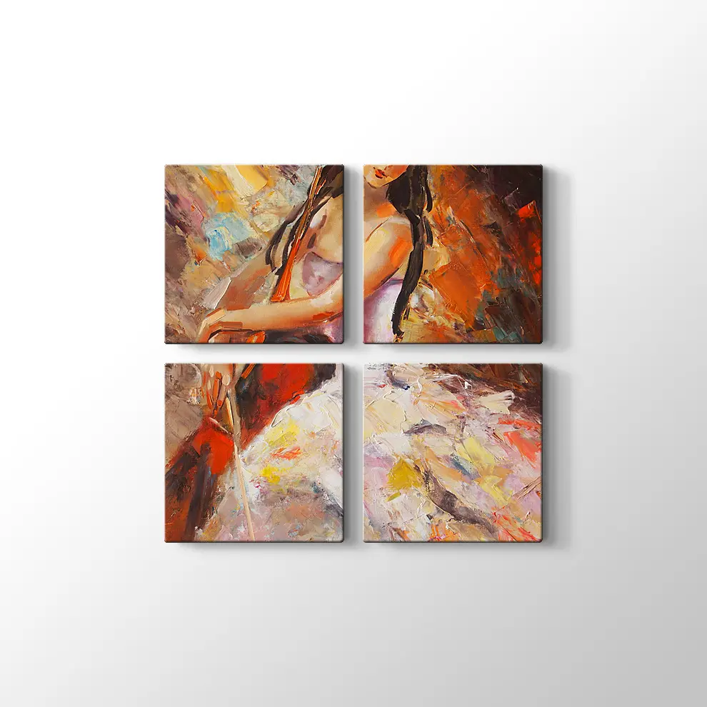 Dekoratif Çello Çalan Kadın Kanvas Tablo