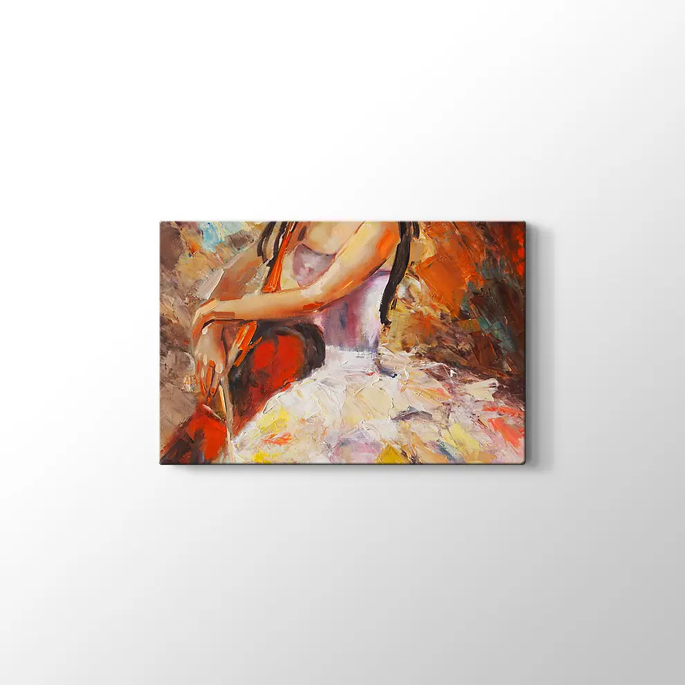 Dekoratif Çello Çalan Kadın Kanvas Tablo