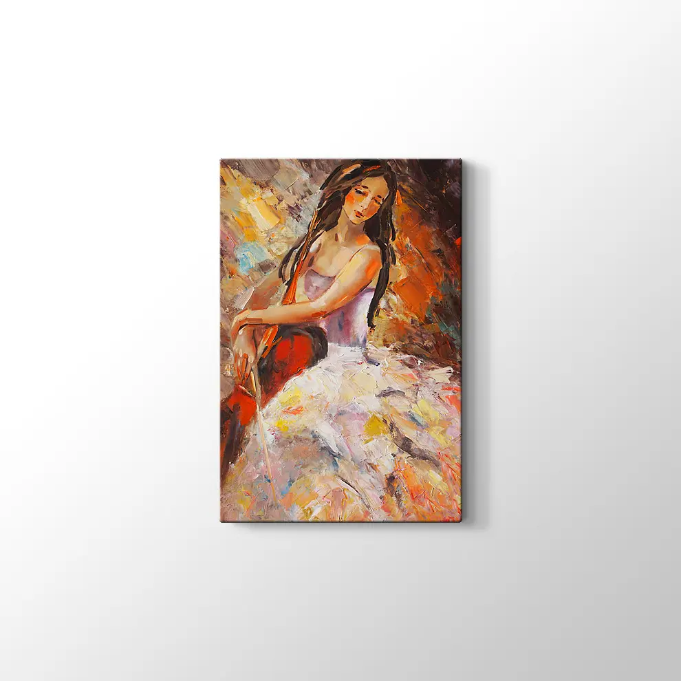 Dekoratif Çello Çalan Kadın Kanvas Tablo