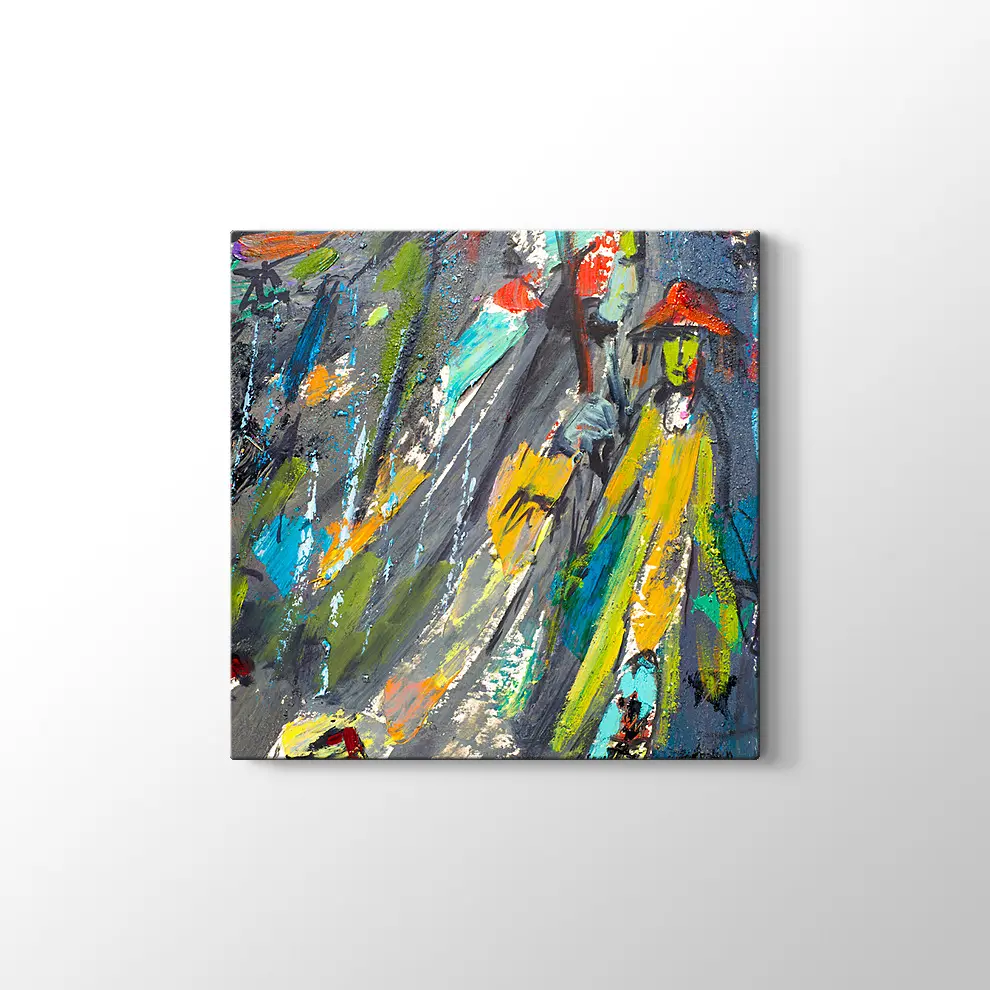 Dekoratif Şemsiyeli Kadın Kanvas Tablo