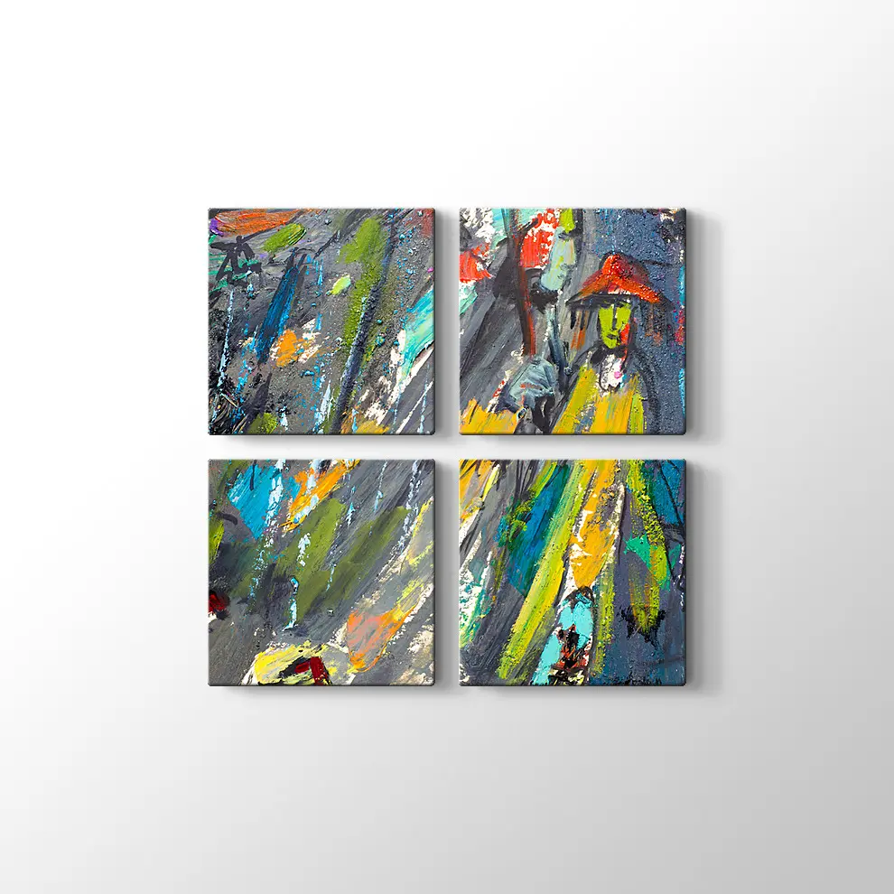 Dekoratif Şemsiyeli Kadın Kanvas Tablo