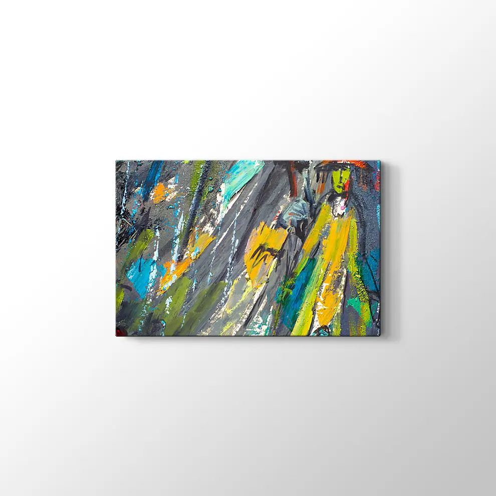 Dekoratif Şemsiyeli Kadın Kanvas Tablo