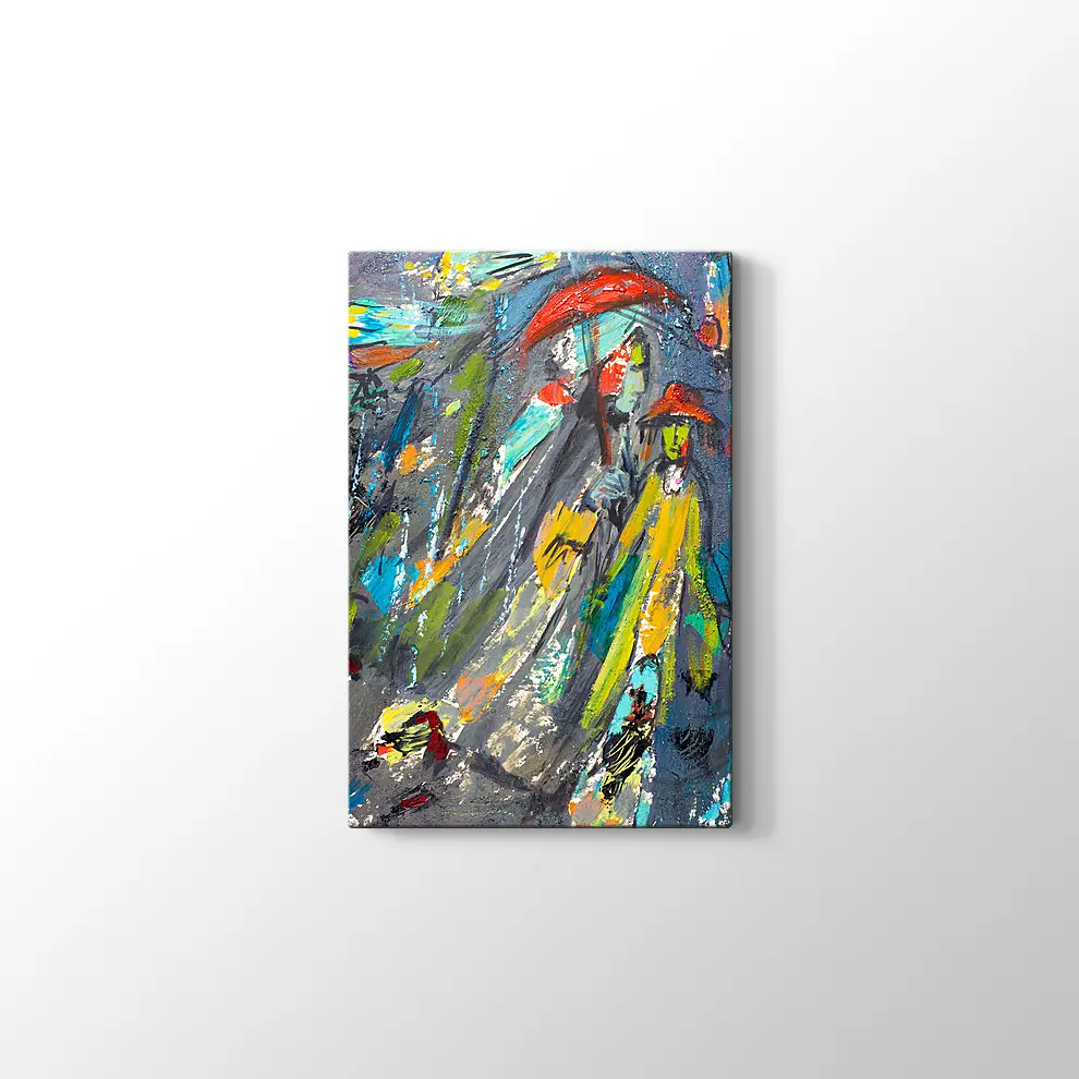 Dekoratif Şemsiyeli Kadın Kanvas Tablo