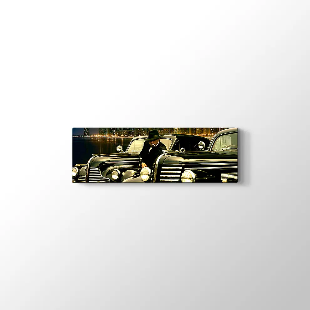 1938 Buick Roadmaster Convertible ve 1942 Chevrolet Coupe Kanvas Tablo