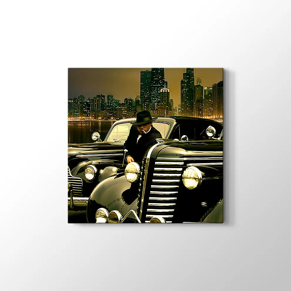 1938 Buick Roadmaster Convertible ve 1942 Chevrolet Coupe Kanvas Tablo