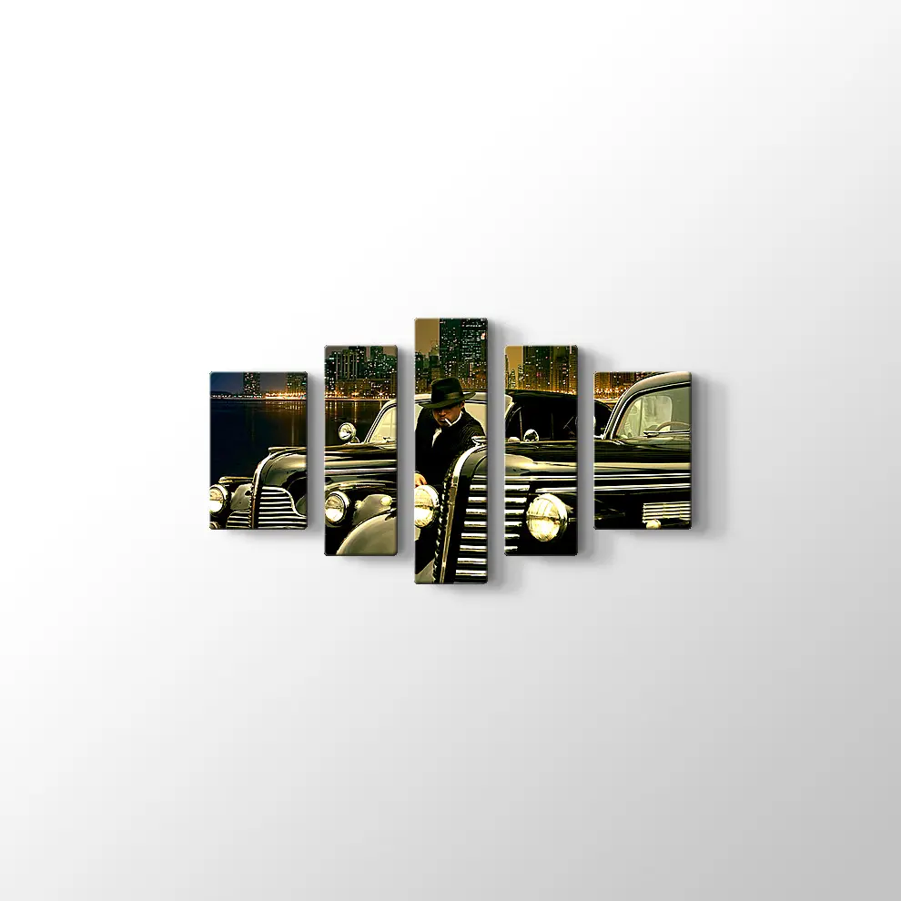 1938 Buick Roadmaster Convertible ve 1942 Chevrolet Coupe Kanvas Tablo