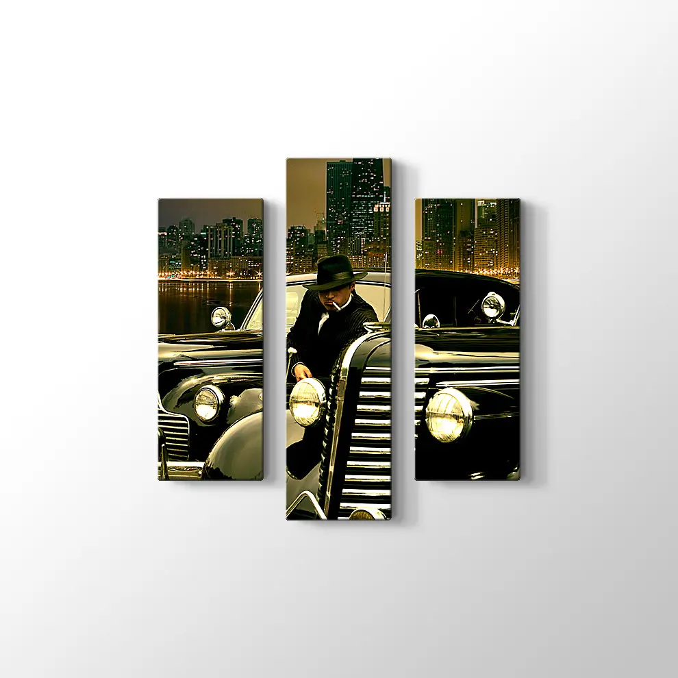 1938 Buick Roadmaster Convertible ve 1942 Chevrolet Coupe Kanvas Tablo