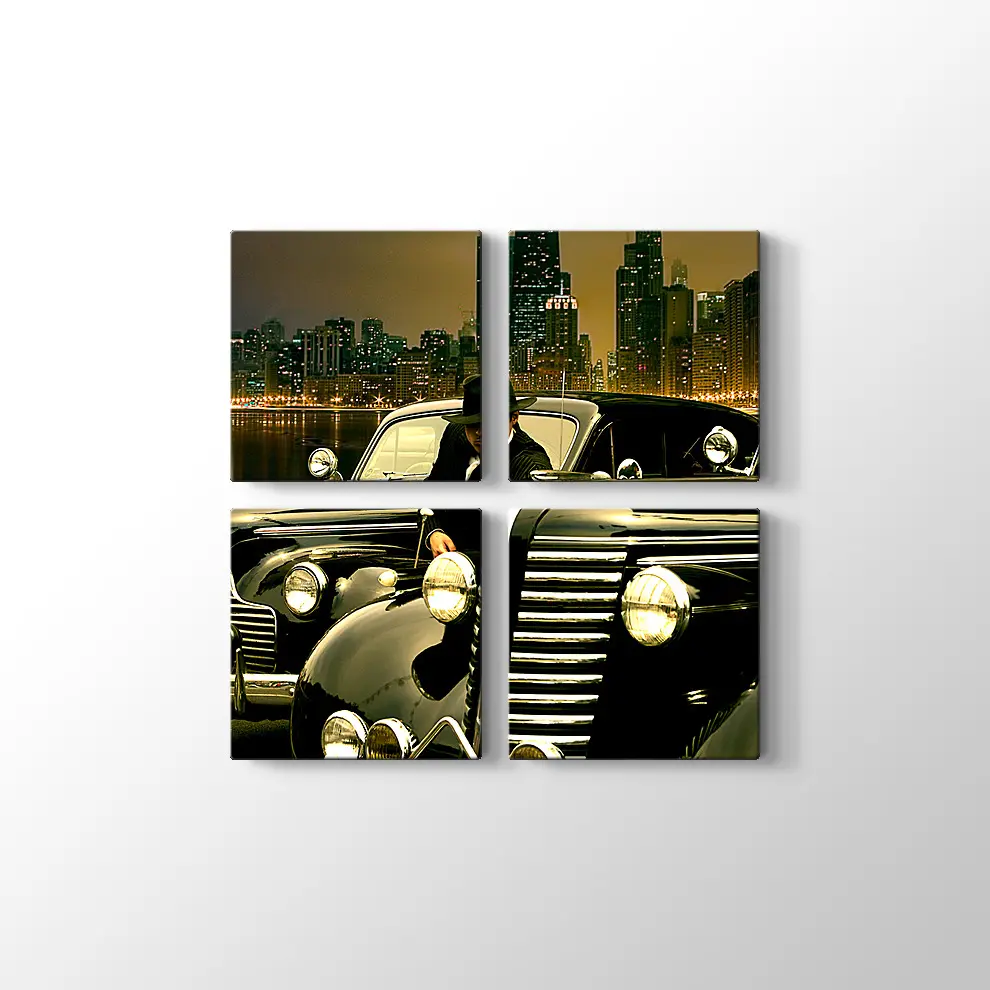 1938 Buick Roadmaster Convertible ve 1942 Chevrolet Coupe Kanvas Tablo