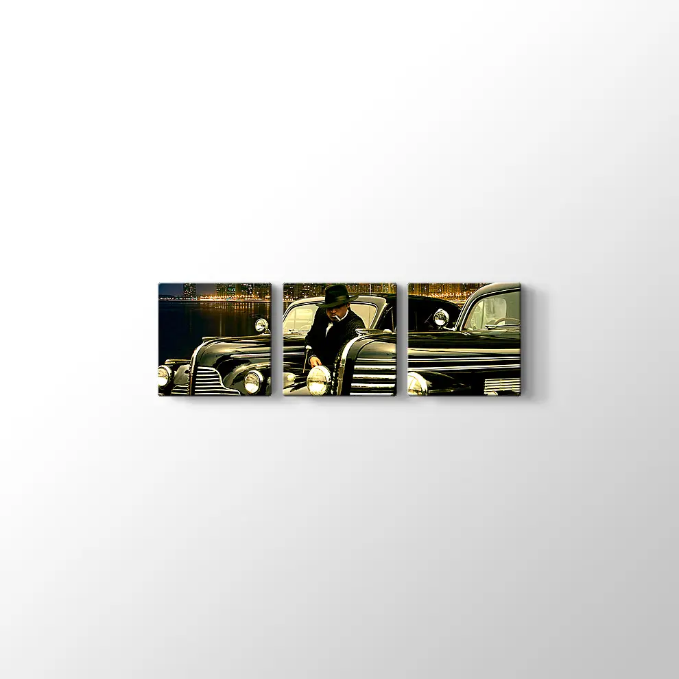 1938 Buick Roadmaster Convertible ve 1942 Chevrolet Coupe Kanvas Tablo