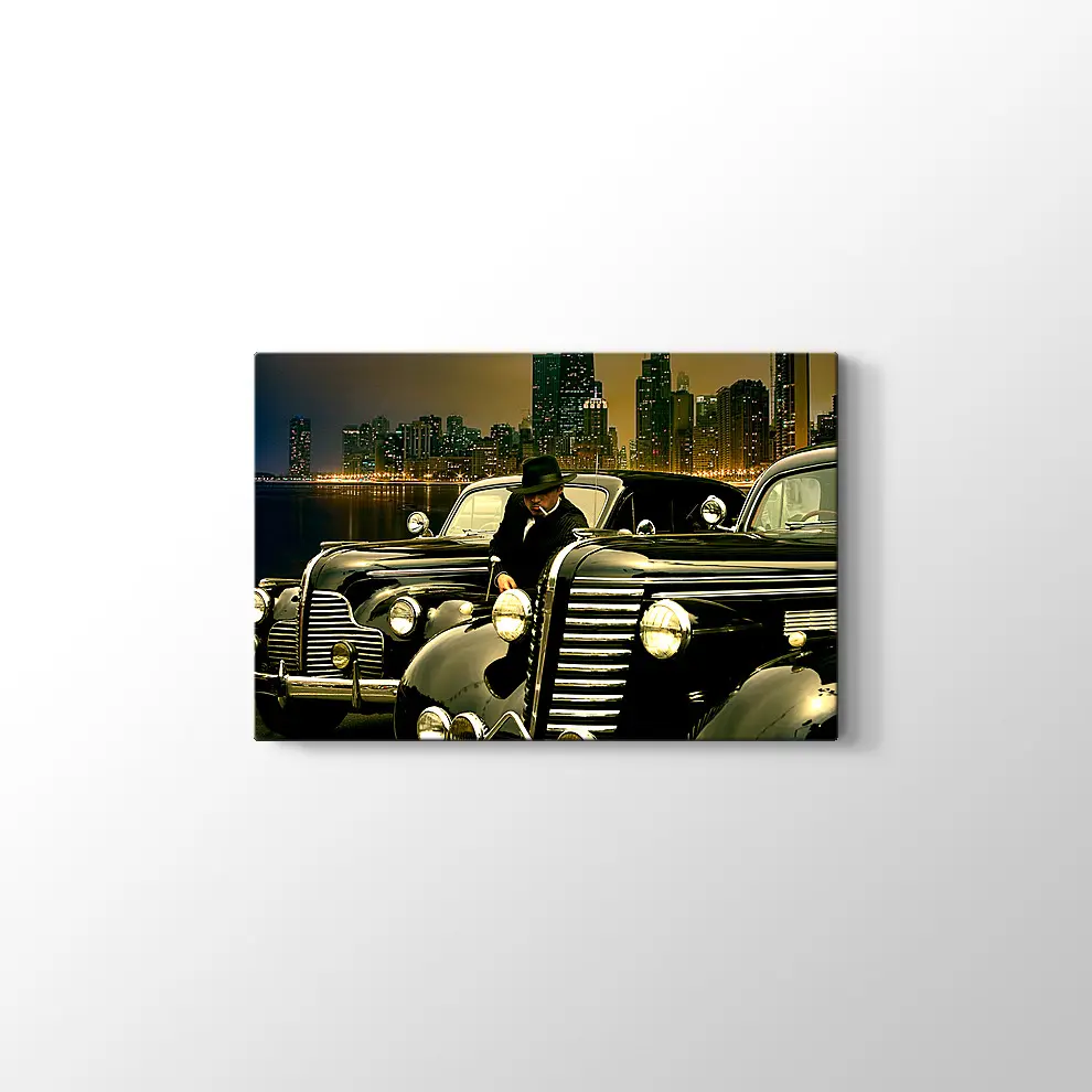 1938 Buick Roadmaster Convertible ve 1942 Chevrolet Coupe Kanvas Tablo