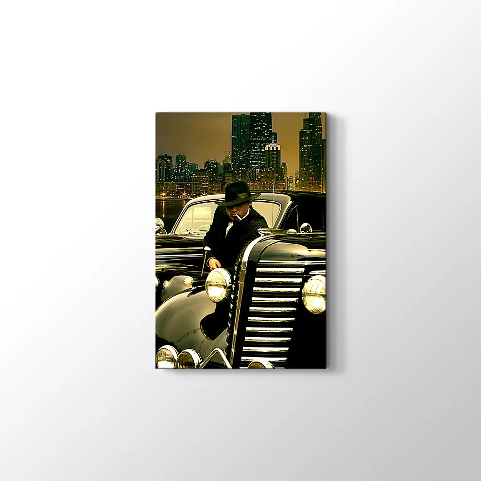 1938 Buick Roadmaster Convertible ve 1942 Chevrolet Coupe Kanvas Tablo