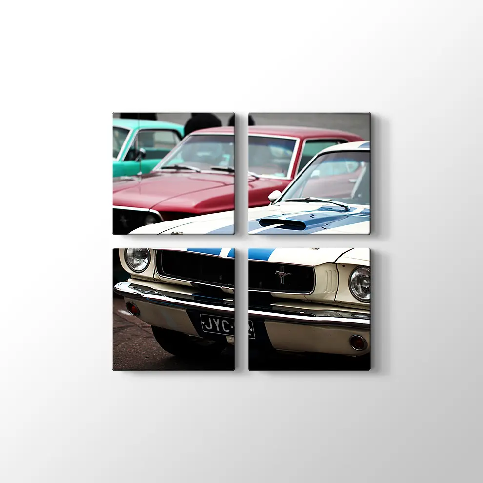 1966 Ford Mustang Fastback GT ve 1969 Ford Mustang Mach Kanvas Tablo