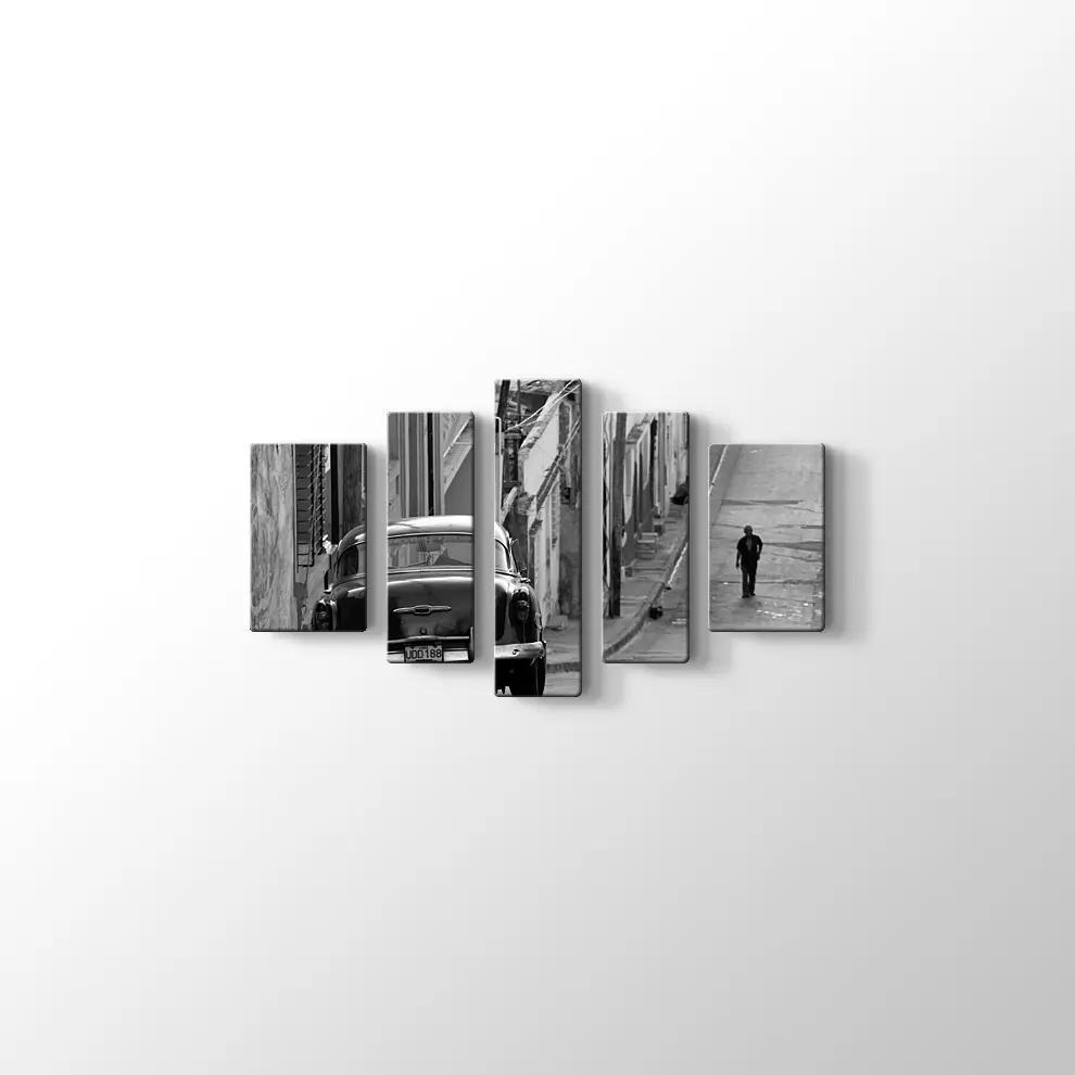 Eski Zaman Sokaklar ve Klasik Araba Kanvas Tablo