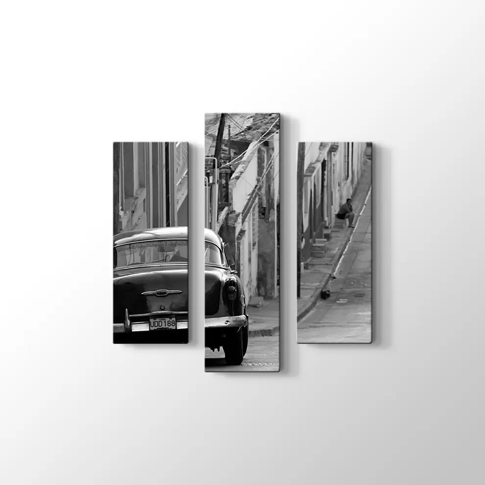 Eski Zaman Sokaklar ve Klasik Araba Kanvas Tablo