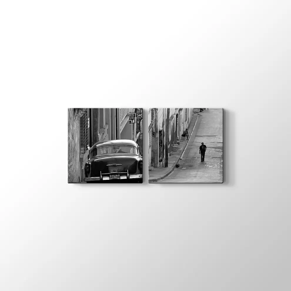 Eski Zaman Sokaklar ve Klasik Araba Kanvas Tablo