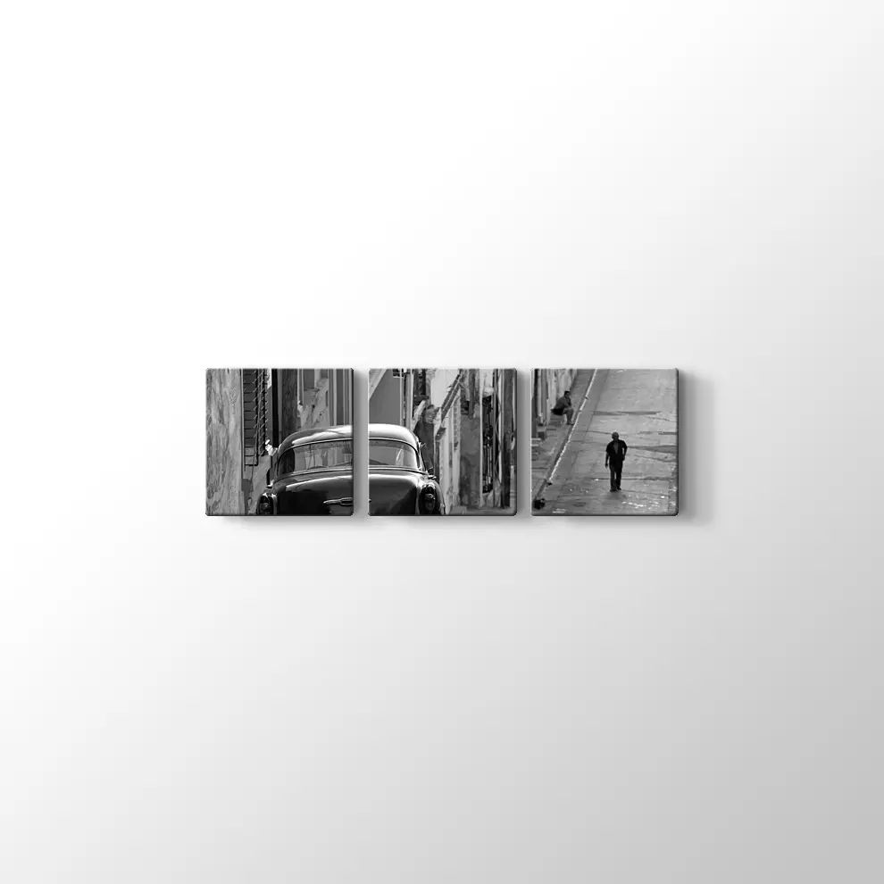 Eski Zaman Sokaklar ve Klasik Araba Kanvas Tablo