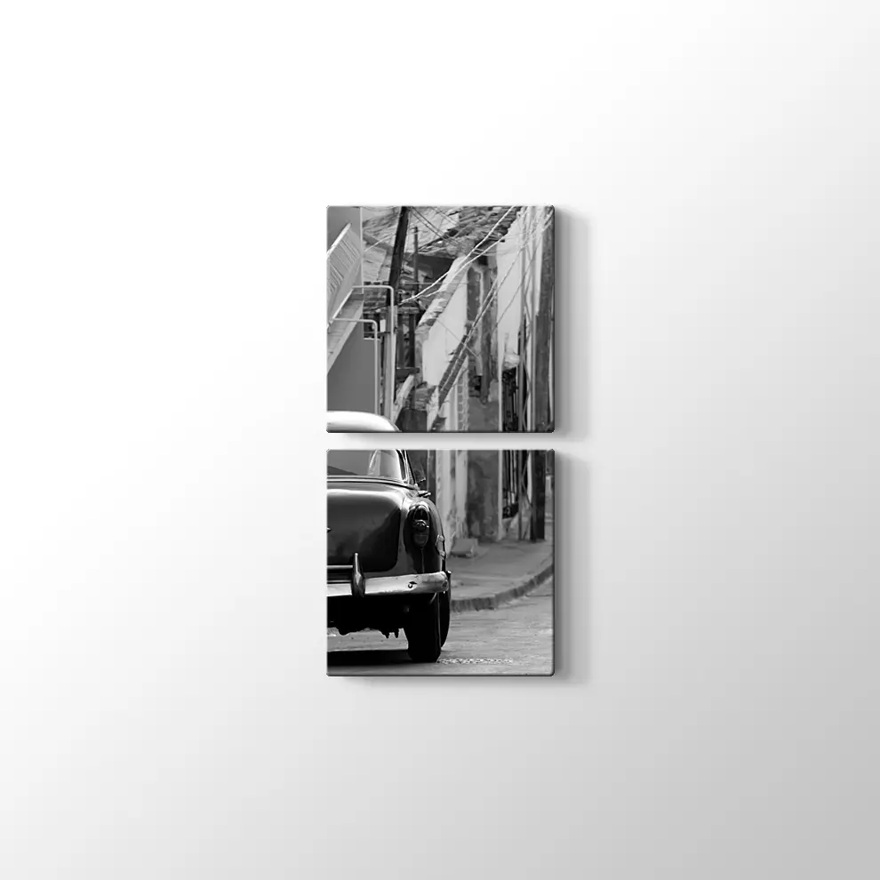 Eski Zaman Sokaklar ve Klasik Araba Kanvas Tablo