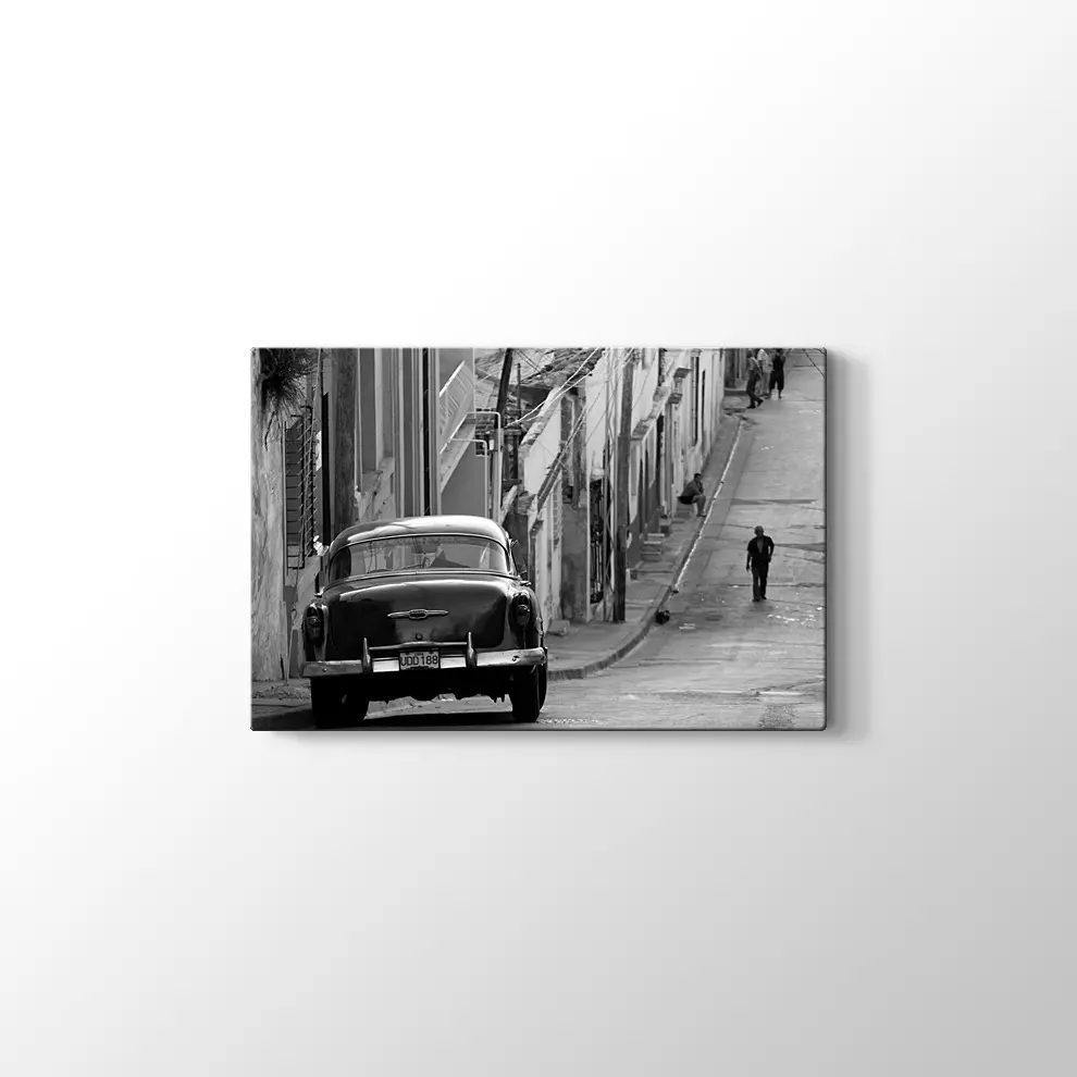 Eski Zaman Sokaklar ve Klasik Araba Kanvas Tablo