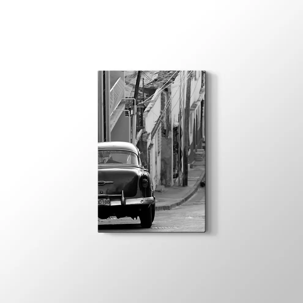 Eski Zaman Sokaklar ve Klasik Araba Kanvas Tablo