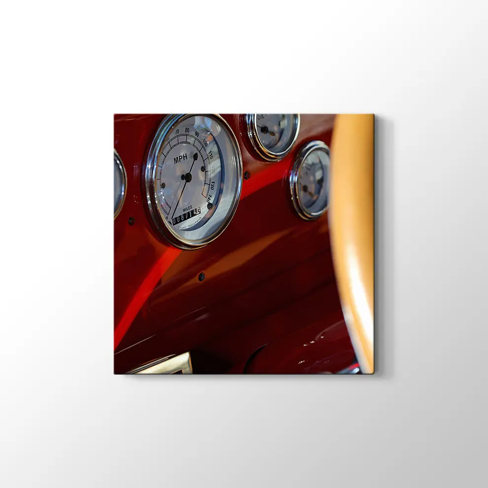Nostaljik Kırmızı Araba Kanvas Tablo