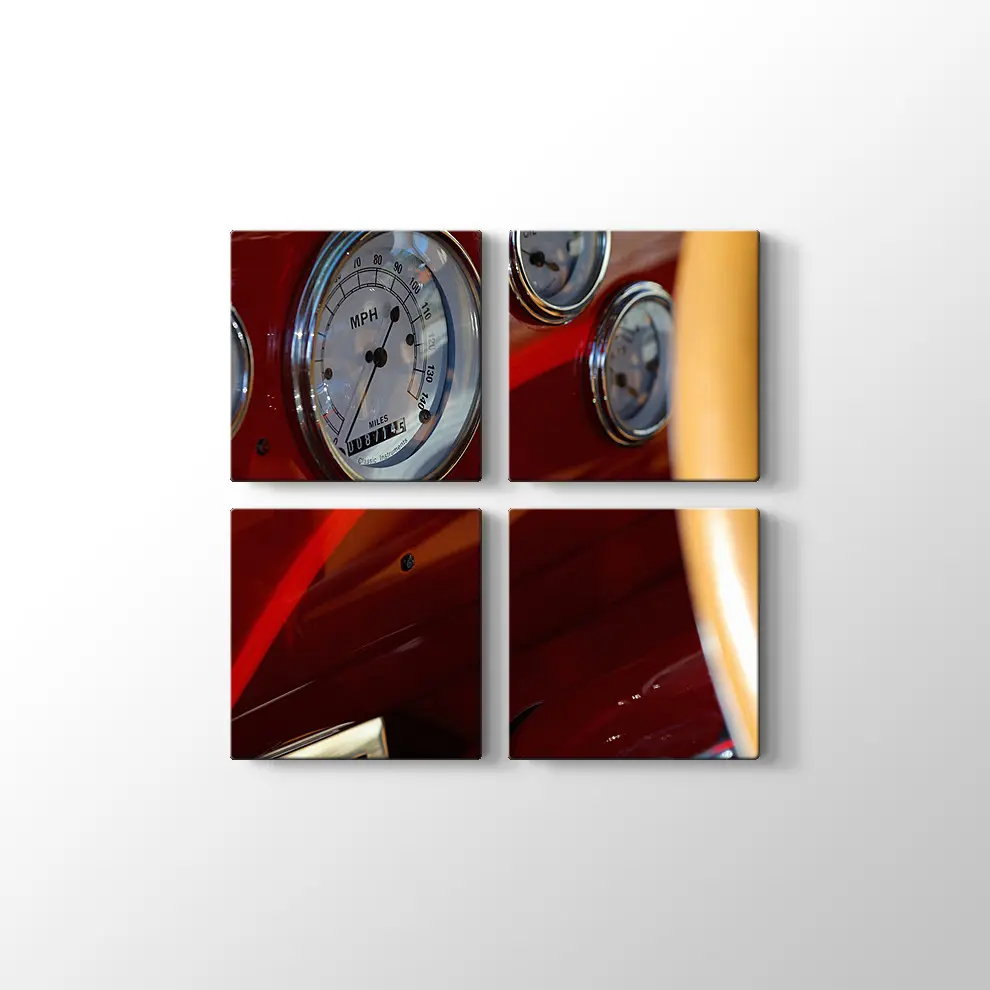 Nostaljik Kırmızı Araba Kanvas Tablo