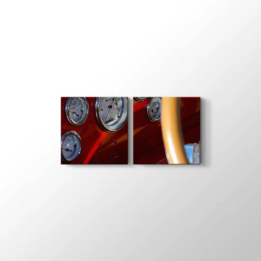 Nostaljik Kırmızı Araba Kanvas Tablo