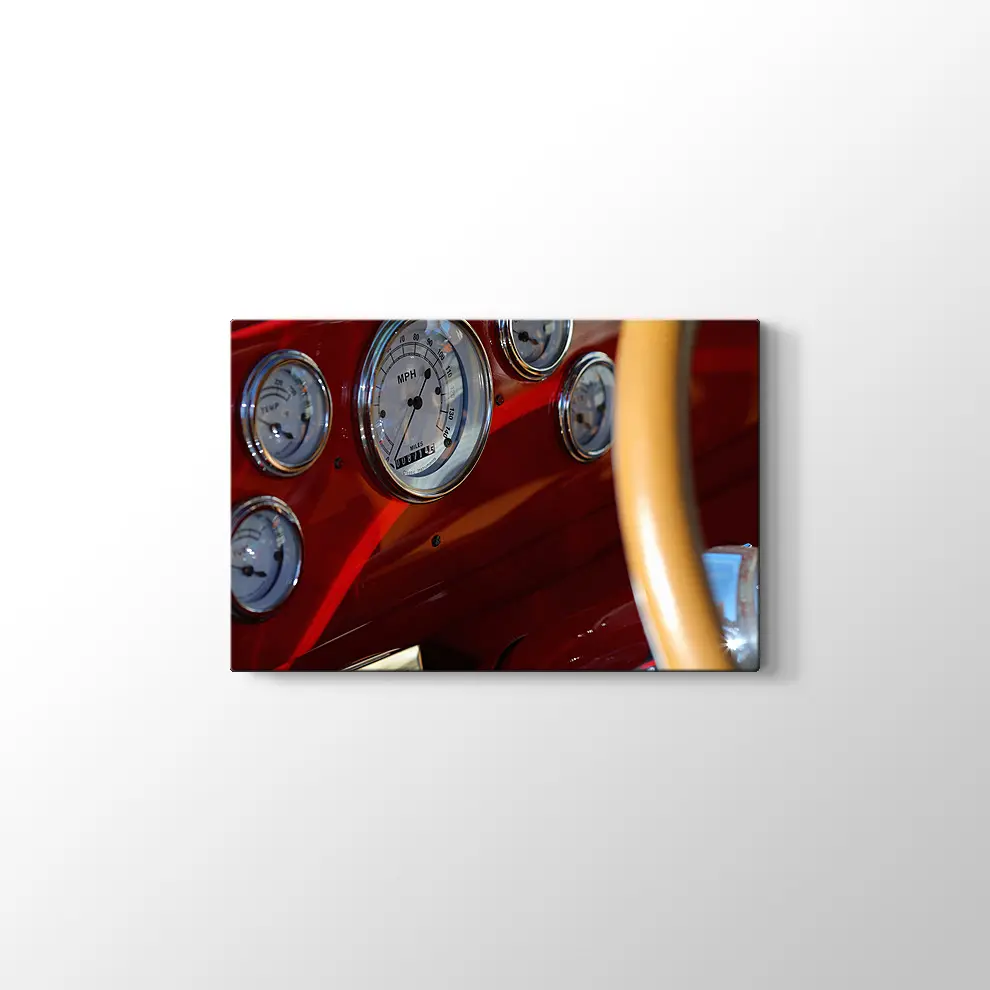 Nostaljik Kırmızı Araba Kanvas Tablo
