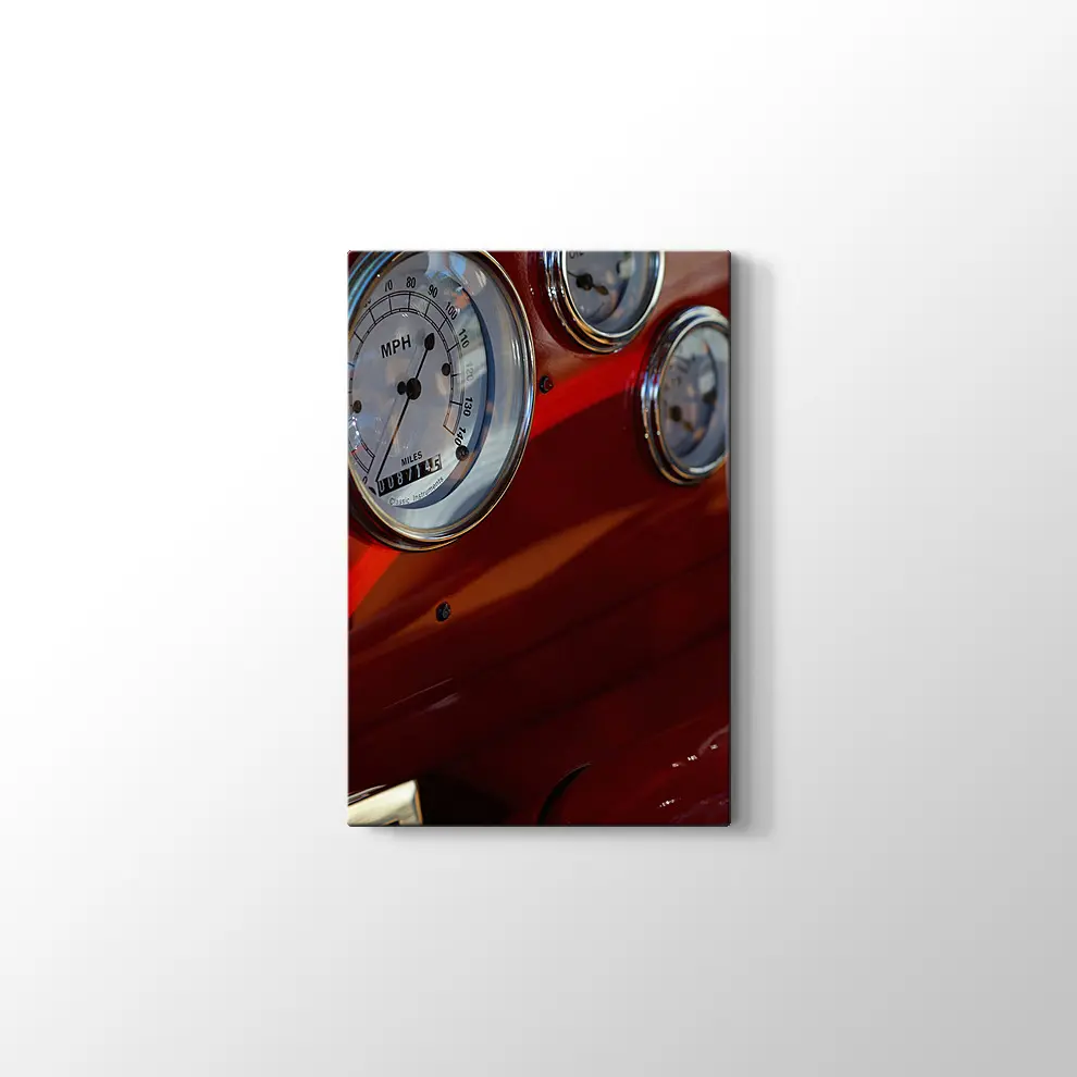 Nostaljik Kırmızı Araba Kanvas Tablo